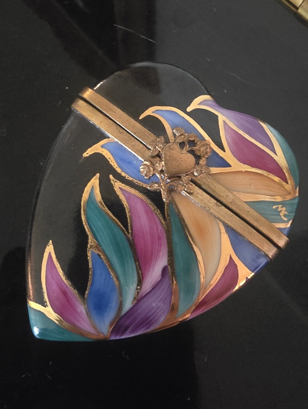 Vintage Limoges Rochard Hand Painted Heart Trinket Box FRANCE